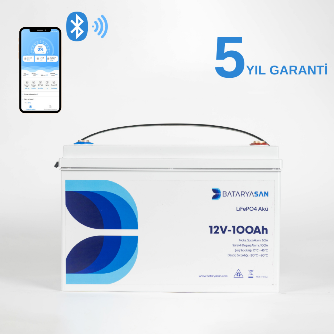 Bluetooth LiFePO4 12.8V 100Ah Akü